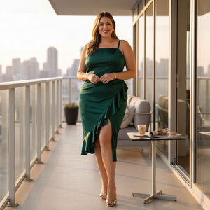 Emerald Sundae Women Dark Hunter Green Cocktail Party Open Leg Midi Dress Sz 14